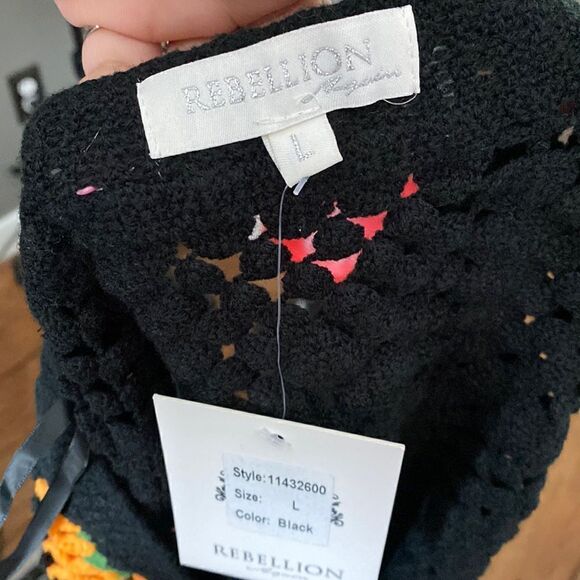 NWT Rebellion Open Crocheted Vest Black Grannycore Crop Top - Picture 9 of 10